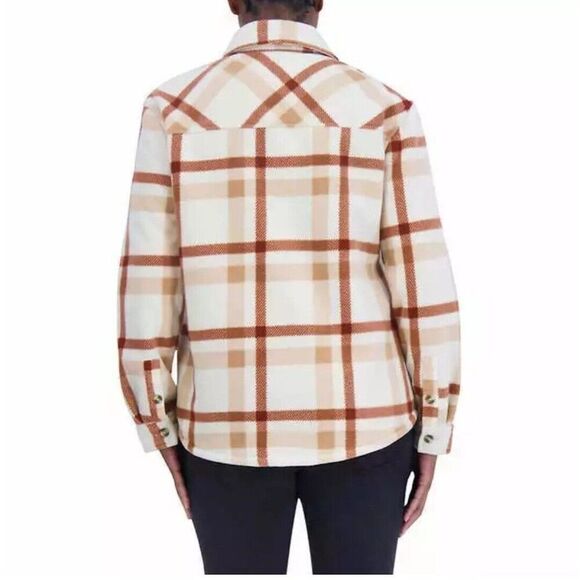 SAGE Women's M Plush Shirt Jacket Copper Rust Plaid Button Up Sherpa Lined NWT - Picture 4 of 9